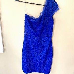 One Shoulder Blue Lace Mini Dress